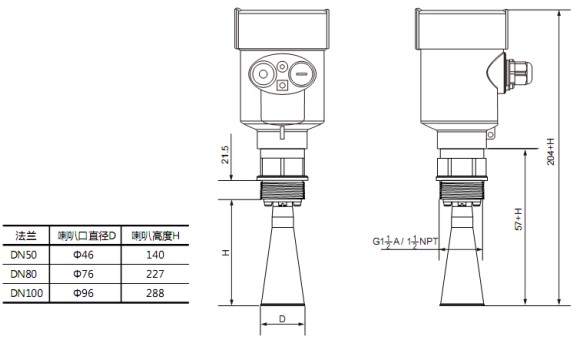 吹氣雷達(dá)料位計(jì)RD705外形尺寸圖